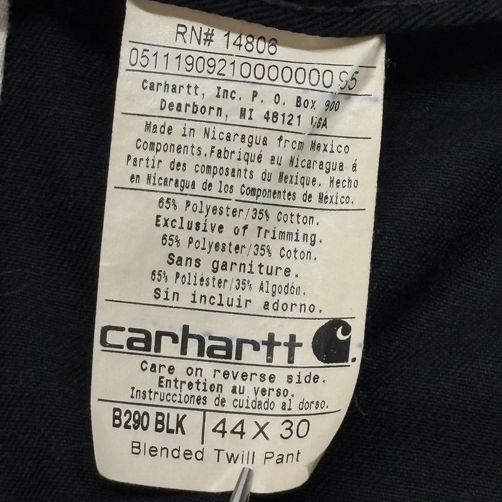 Carhartt WP Black Blended Twill‎ Work Pants Black Mens 44x30 Straight Leg